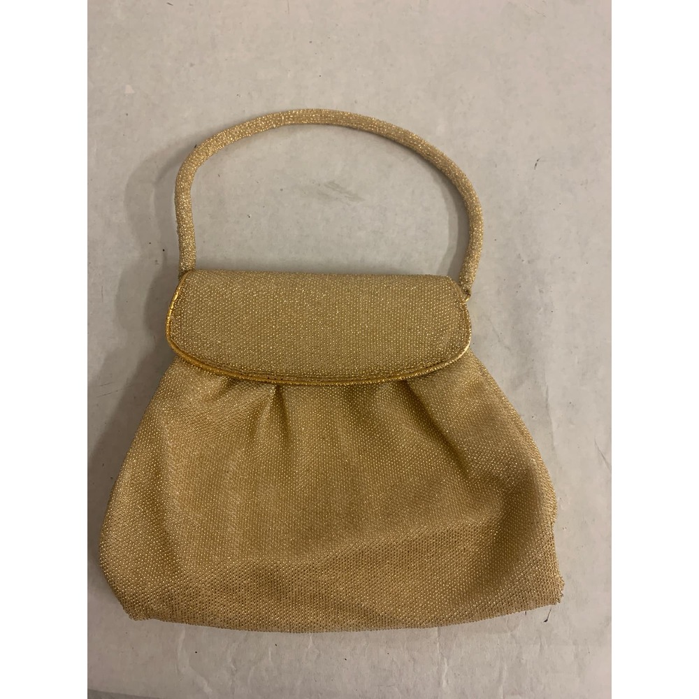 Vintage Josef Evening Bag, Gold Beaded Hand Made in France, Satin Lining